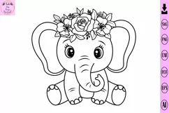 Baby Elephant with Flower Svg Flowers Animal Svg Product Image 1