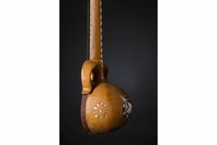 Part ancient Asian stringed musical instrument on black Product Image 1