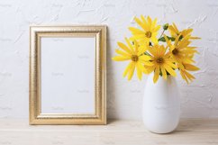 Golden frame mockup with yellow rosinweed flowers in vase Product Image 4