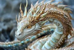 Highly detailed digital artwork of a goldenscaled dragon wit Product Image 1