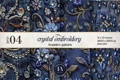 Navy Crystal Embroidery | Luxury Denim Fabric Texture Product Image 1