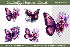 Butterfly Flowers Clipart PNG Product Image 1