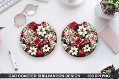 Flowers Car Coaster Sublimation| Christmas Coaster PNG Product Image 1