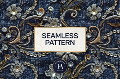 Navy Crystal Embroidery | Luxury Denim Fabric Texture Product Image 3