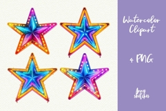 Retro Neon Star Clipart Groovy Disco Christmas PNG Product Image 1