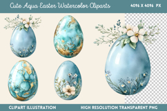 Cute Aqua Easter Watercolor Clipart Bundle PNG Product Image 5