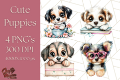 Cute Puppy Clipart, Adorable Dog PNG, Kawaii Watercolor Pup Product Image 1