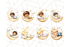 Sleeping Baby on Moon PNG, Cute Night Sky Baby Clipart Png Product Image 2
