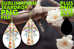 BRIGHT Teardrop Earrings Gift PNG, Flower Cross Product Image 1