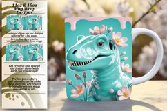 Colorful 11oz Mug Wrap Png Design , Cute Dino Product Image 1