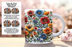 Elegant Embroidered Floral Mug Wrap - Sublimation Product Image 1