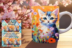 Sweet Floral Kitty Mug Wrap for 11oz/15oz Product Image 1