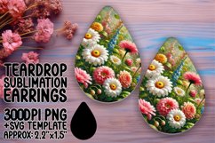 Unique Teardrop Earrings Sublimation Design , Flower Product Image 1