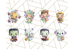 Kawaii Halloween Clipart Cute Kids and Candy Elements Png Product Image 2