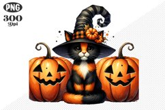 Halloween Cat And Pumpkin Sublimation - Clipart PNG Design Product Image 1