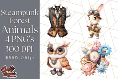 Vintage Steampunk Forest Animal PNG Clipart for Sublimation Product Image 1