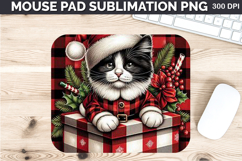 Watercolor Cat Mouse Pad Sublimation - Christmas PNG Design Product Image 1