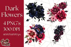 Gothic Floral PNG, Dark Aesthetic Flowers Clipart Print Product Image 1
