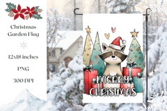Merry Christmas Garden Flag, Cute Christmas Raccon PNG Product Image 1