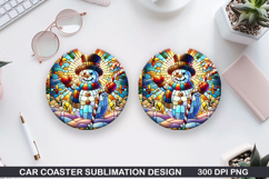 Snowman Car Coaster Sublimation|Christmas Coaster PNG Design Product Image 1