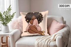 Afro Girl /Woman braided hair Pillow Design, Black Queen PNG Product Image 1