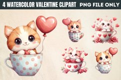 Watercolor Valentine Cat Love Clipart PNG Product Image 1