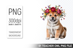 Cute Floral Dog, Animal Sublimation Clipart PNG Product Image 1