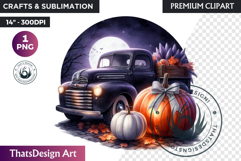 Fall Vintage Truck with Pumpkin PNG clipart thanksgiving Product Image 1