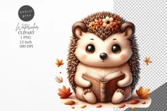 Autumn clipart, Hedgehog clipart, Reading clipart, Product Image 1