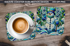 Snowman Coaster Sublimation, Christmas Coaster PNG Design Product Image 1