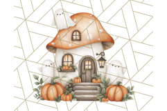 Watercolor Halloween Cottage Clipart, Ghosts &amp; Pumpkins Png Product Image 2
