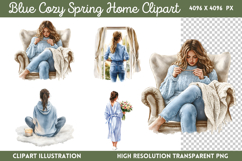 Blue Cozy Spring Home Clipart PNG Product Image 1