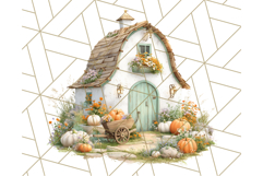 Fall Barn Clipart PNG With Pumpkins and Flowers, Autumn Png Product Image 2