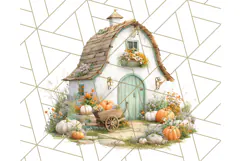 Fall Barn Clipart PNG With Pumpkins and Flowers, Autumn Png Product Image 2