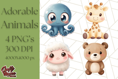 Cute Animal Clipart, Adorable Animal PNG Product Image 1