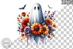 Halloween Ghost And Flowers Sublimation - Halloween Clipart Product Image 1