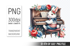 4th Of July Bunny Sublimation Clipart PNG Design Product Image 1