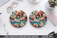 Ducks Car Coaster Sublimation, Valentines Coaster PNG Product Image 1