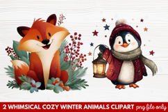 Whimsical Cozy Winter Animals Clipart | Cute Snowy Forest Product Image 1