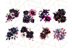 Dark Gothic Flowers PNG with Gold Trim, Vintage Floral Product Image 3