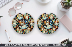 Snowman Car Coaster Sublimation|Christmas Coaster PNG Design Product Image 1