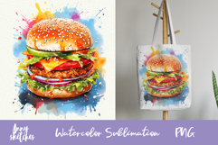 Watercolor Burger Sublimation PNG USA Cheeseburger Clipart Product Image 1