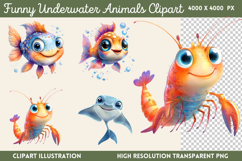 Funny Underwater Animals Sublimation PNG Product Image 1