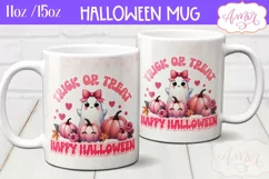 Trick or treat mug wrap sublimation PNG, Pink Halloween mug Product Image 1