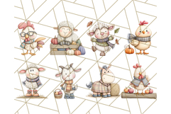 Fall Farm Animal Clipart, Autumn Barnyard PNG Illustrations Product Image 6