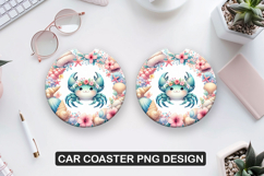 Crab Car Coaster Sublimation| Animal Coaster PNG Product Image 1