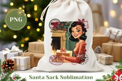 Vintage Girl Santa Sack, Christmas Fireplace Sublimation PNG Product Image 1
