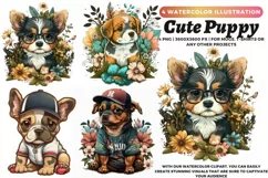 4 Cute Puppy Portrait, Dog Watercolor Drawing, 4 Dogs Png Product Image 1