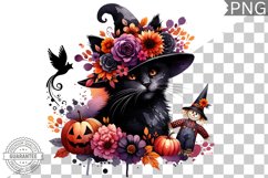 Halloween Cat Flowers Sublimation - Clipart PNG Design Product Image 1