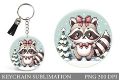 Christmas Raccoon Keychain. Christmas Keychain Sublimation Product Image 1